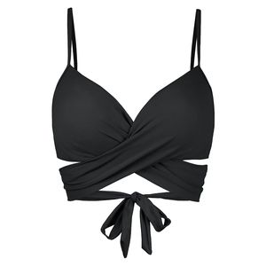 NEW Black Twist Ruched Front Molded Pads Criss Cross Wrap Tie Push Up Bikini Top